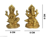 Brass Laxmi Ganesh idol, intricately detailed deity figure for temple decoration, 4x8x6cm